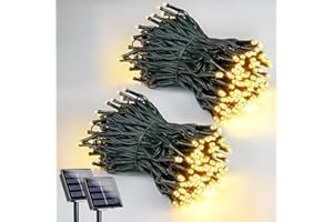 EEW 2 Pack 200 LED Solar String Lights for Outside, Solar Christmas Lights Outdoor Waterproof, Solar Outdoor String Light with 8 Lighting Modes for Xmas Tree Wedding Party Garden Decorations (Warm White)