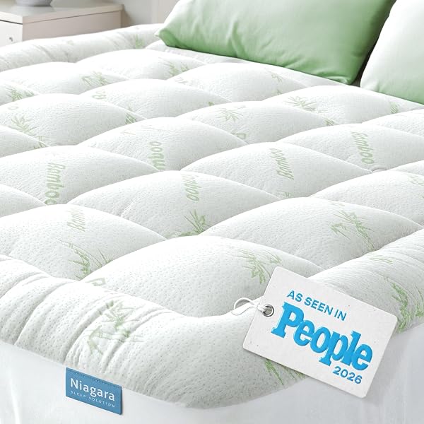 Niagara Sleep Solution Ultra Soft Queen Size Mattress Topper - Rayon Derived from Bamboo Pillow Top Mattress Pad for Back Pai