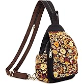 SILKAREA Canvas Sling Backpack for Women Embroidered Travel Chest Bag Multi-purpose Backpack Purse Shoulder Bag (Embroidered Y)