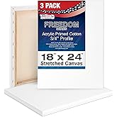 U.S. Art Supply 18 x 24 inch Stretched Canvas 12-Ounce Triple Primed, 3-Pack - Professional Artist Quality White Blank 3/4" Profile, 100% Cotton, Heavy-Weight Gesso - Acrylic Pouring, Oil Painting