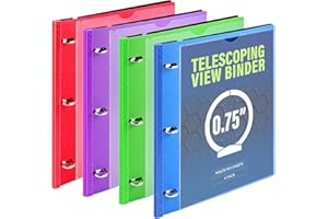 WOT I 4-Pack Telescoping 3 Ring Binder(0.75"), Expandable Flexible Binder - Patented Design for Easy Portability, Holds 160 Sheets, 4 Vibrant Colors, Perfect for School, Office&Home Organization