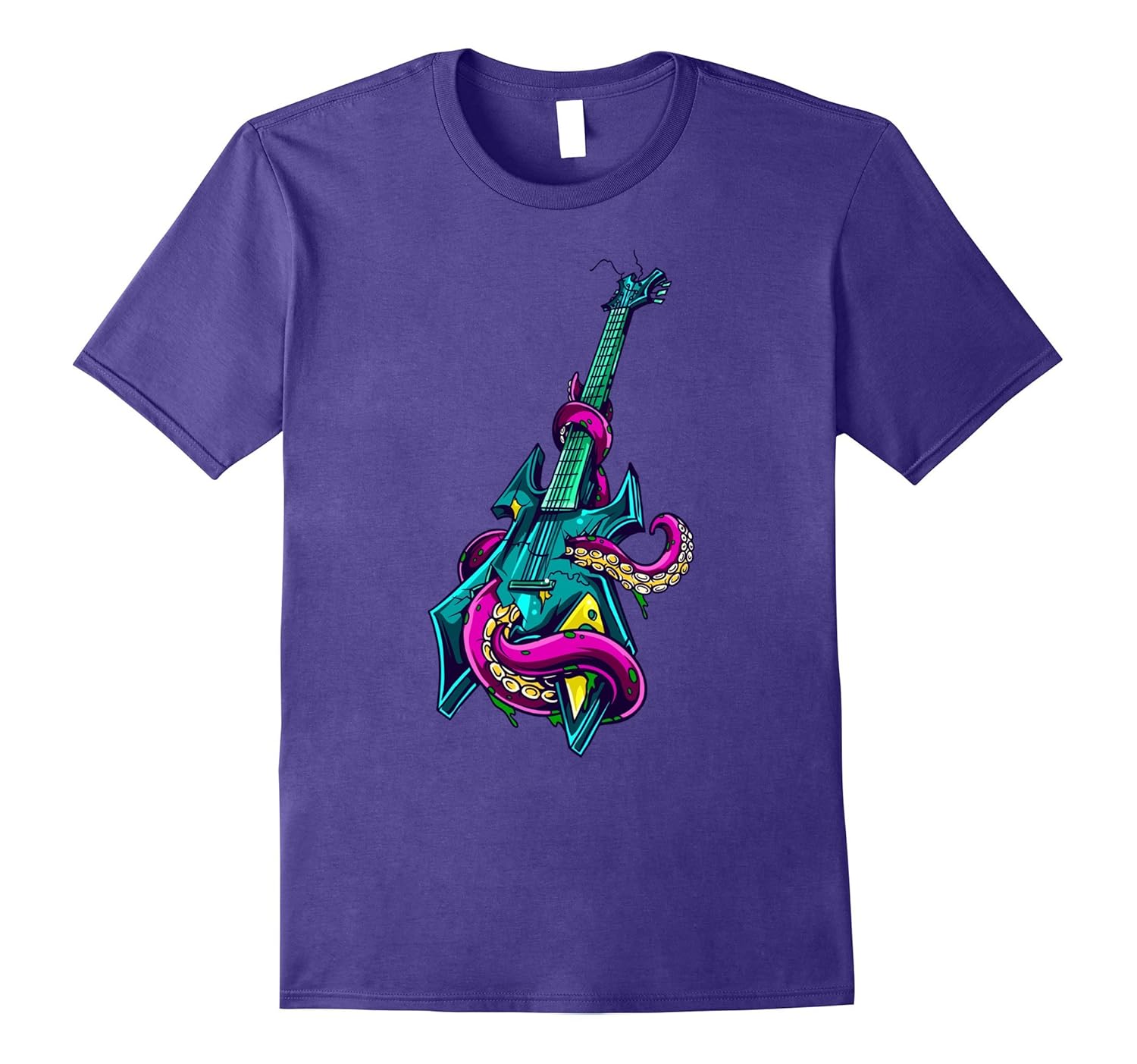 Retro Electric Guitar Octopus Rock Roll Tattoo Funny T-Shirt-ANZ