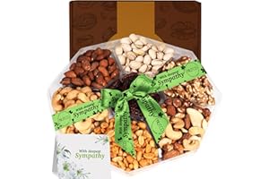 Gourmet Collection - Mixed Nut Gift Basket With Greeting Card By Nutco 7 Assortments, Arrangement Platter, Care Package - Healthy Kosher USA Made (Sympathy)