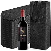 Peohud 50 Pack Black Wine Gift Bags Bulk, 14.1x5.3x3.9 Inches Reusable Non Woven Wine Bottle Tote Bags with Handles for Champagne, Liquor, Wedding, Party, Shopping, Retail Merchandise