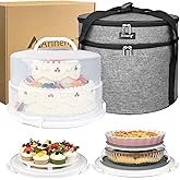 Arineng 12 Inch Cake Carrier with Lid & Handle BPA-Free Cake Transport Container, Includes Insulated Bag, Cupcake & Pie Holders for Secure Dessert Delivery (Fits 7" Tall Cakes) (Grey)