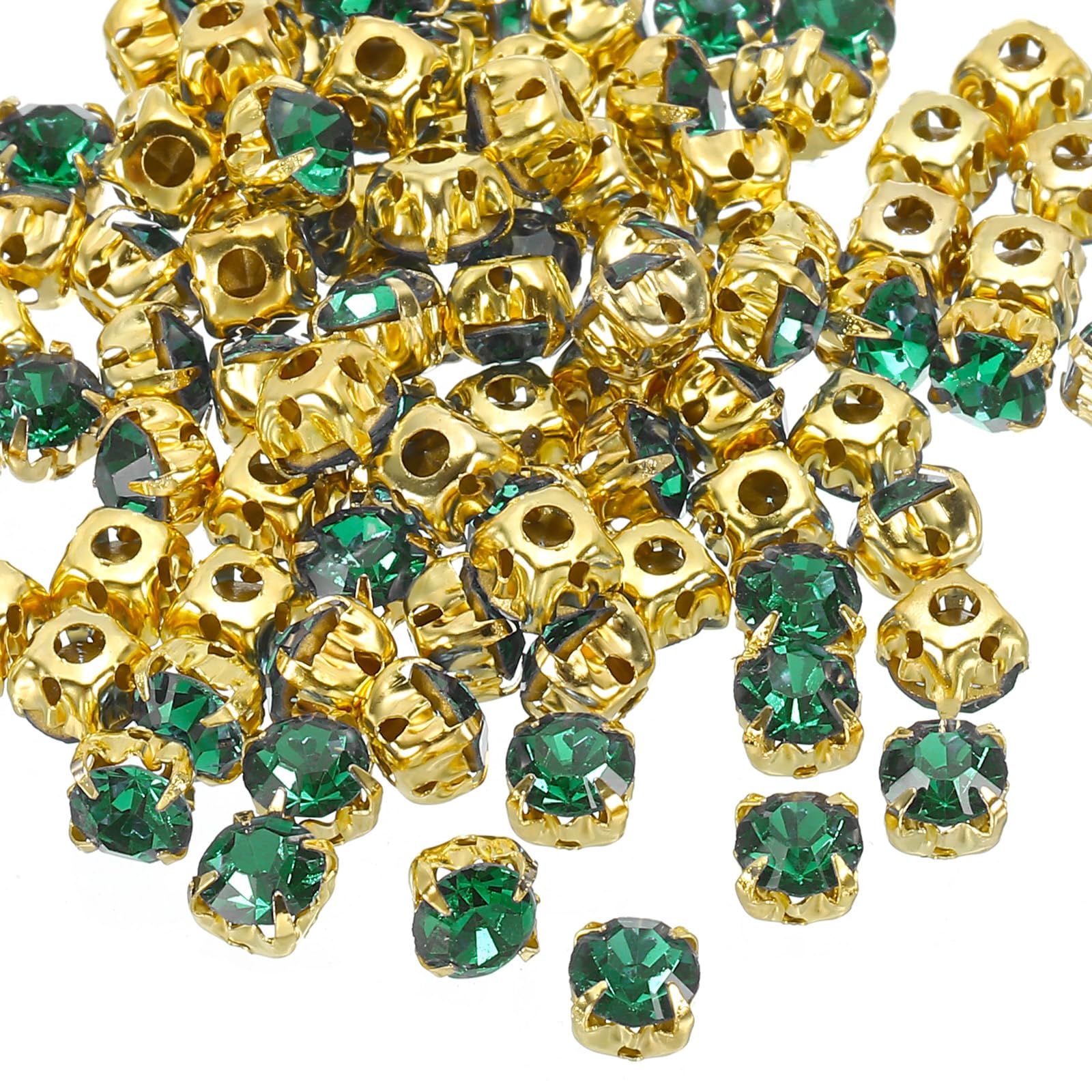 PATIKIL 6mm Claw Sew on Rhinestones Crystals, 100 Pcs Glass Metal Flatback Base Flower Claw Gems Crafts Sewing for Shoes Dress Clothes Needlework Belt Sewing Accessories, Dark Green