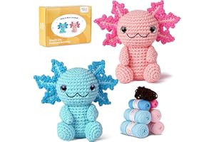 MOREJMTT Crochet Kit for Beginners, Crochet Animal Kits,Crocheting Kit for Starters with Step-by-Step Video Tutorials, Beginner Crochet Kits for Adults (2Pack Axolotl)
