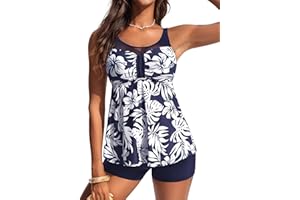 Hanna Nikole Women Two Piece Tankini Swimsuit Modest Bathing Suit Mesh Flowy Swim Top with Tummy Control Boy Shorts