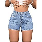 SOLY HUX Women's High Waisted Summer Denim Shorts Straight Leg Skinny Mini Jeans with Pocket