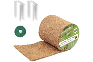Heelos Thick Mulch Roll for Landscaping,120" x 6.5" Coconut Fiber Liner Mulch Mat with 16PCS U-Shaped Steel Stakes and Plant Ties Tape,Natural Coco Liner Pad Garden Edging Border Lawns Weed Barrier