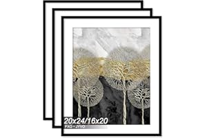 Fxojyvo 20x24 Picture Frame Set of 3, Display Poster 16x20 with Mat or 20 x 24 Without Mat, Light Weight and High Transparent 20 by 24 Frame for Wall - 3 Pack/Black/20 x24