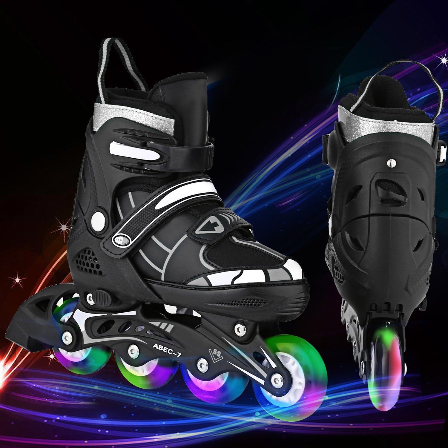Safe and Durable for Boys and Girls Black Roller Blades Adjustable