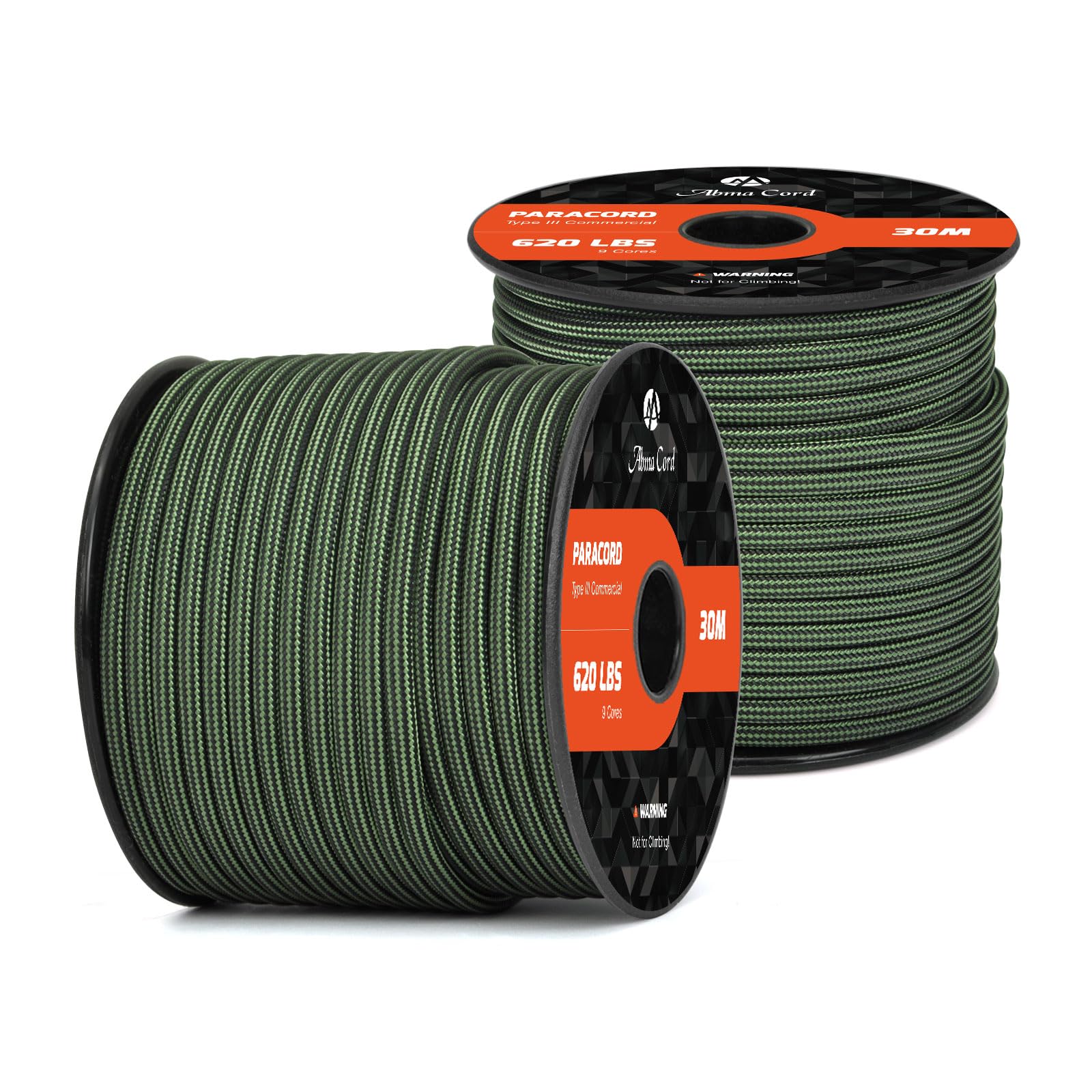 Abma Cord Paracord 620 lbs 4mm 9 Strands 100% Nylon 30M - Forest Green & Black