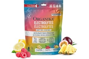 Organika Canadian-Made Electrolytes Powder - Variety Pack Sachets (Raspberry/Lemonade/Pineapple) On-the-Go Sugar-Free Hydrati