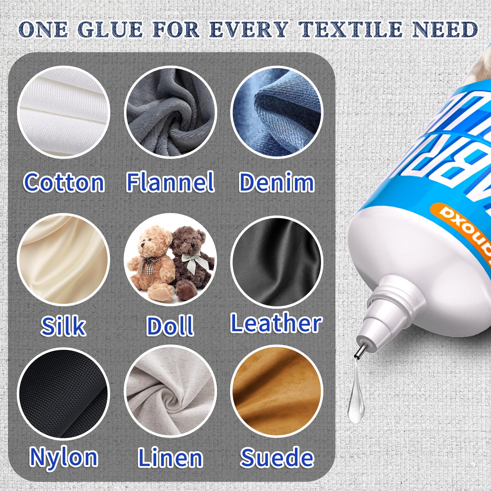 100ml Fabric Glue, Extra Strong Quick Bond Fabric Adhesive, Machine Washable and Permanent Bond for Clothing Hemming, Leather, DIY Crafts, Doll Repair, Upholstery, Textile, Felt and Badges