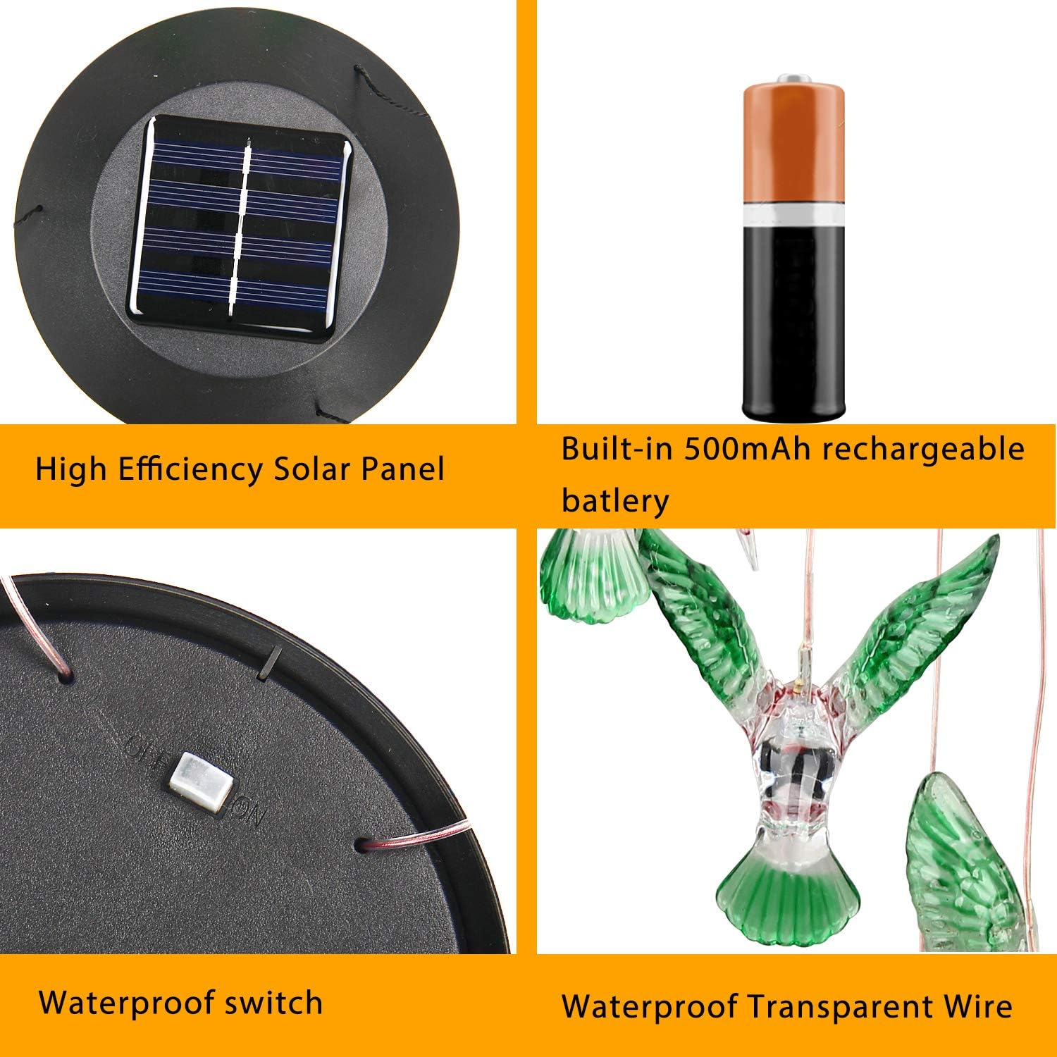 WERTIOO Solar Hummingbird Wind Chime Color Changing Solar LED String Lights Outdoor Mobile Hanging Patio Light : Garden & Outdoor