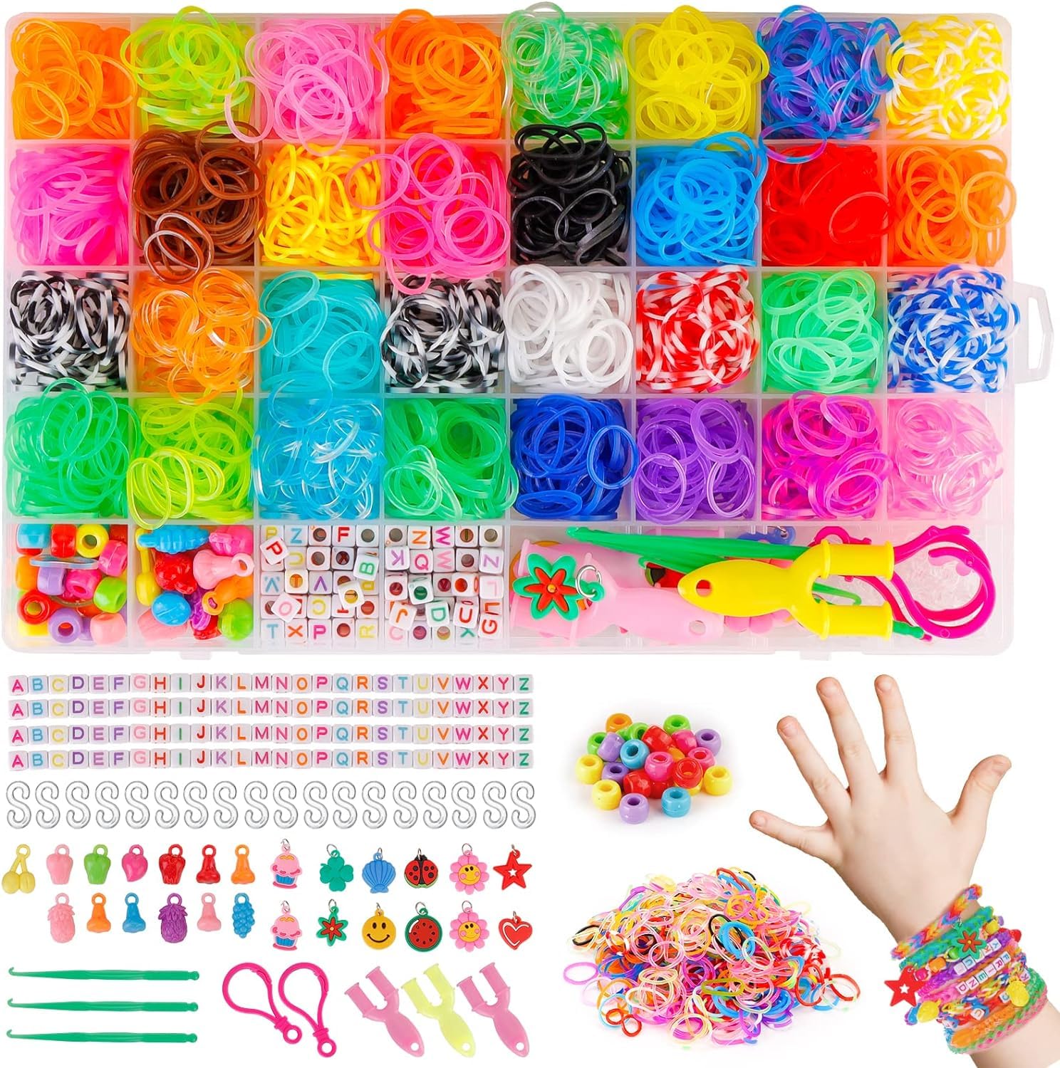 HAKOFS 2500+ Loom Band Kit - 32 Colors Loom Bands Starter Kits for Refill Making Craft Kits, DIY Friendship Rubber Band Bracelet Making Kit with Accessories and Storage Box