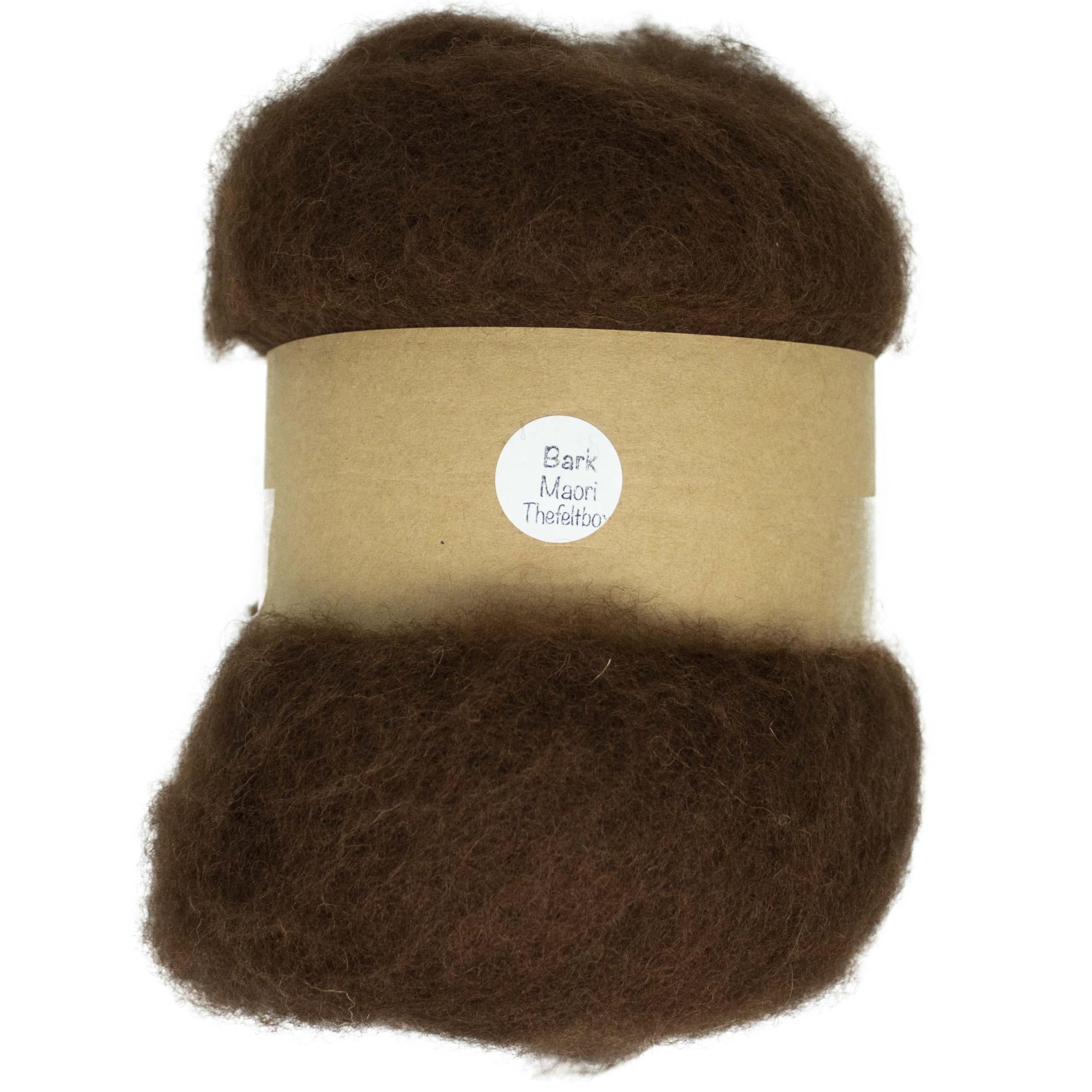 The Felt Box Carded Needle Felting Wool Maori DHG Natural Carded Batt with Coarse Short Fibres 100g -Bark