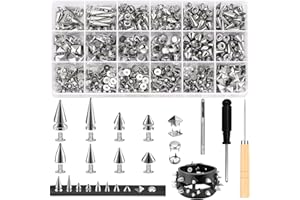 Jollidecor 455 PCS Punk Studs for Clothing, 10 Size Metal Spikes and Studs Leather Rivets for Craft, Square Pyramid Studs Round Dome Rivets DIY Punk Style Decoration for Clothes Shoes Belts Dog Collar