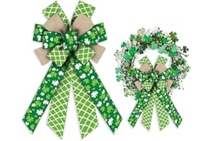 Threetols St. Patrick's Day Wreath Bows, Green Shamrock Bows for Wreath Irish Festival Decorative Bows for Front Lucky Clover Plaid St Patricks Ornaments Hanging Wreath Bow for Indoor Outdoor Decor