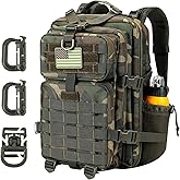 Hannibal Tactical 30L MOLLE Assault Pack, Tactical Backpack Military Army Camping Rucksack with Bottle Holder, 3-Day Pack, US Woodland
