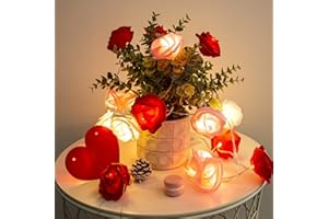 LOLStar Valentines Day Decor - 10ft Red White and Pink Rose Lights, 20 LED Battery Operated String Lights for Anniversary, Engagement, Wedding, Birthday - Romantic Home Room Decorations