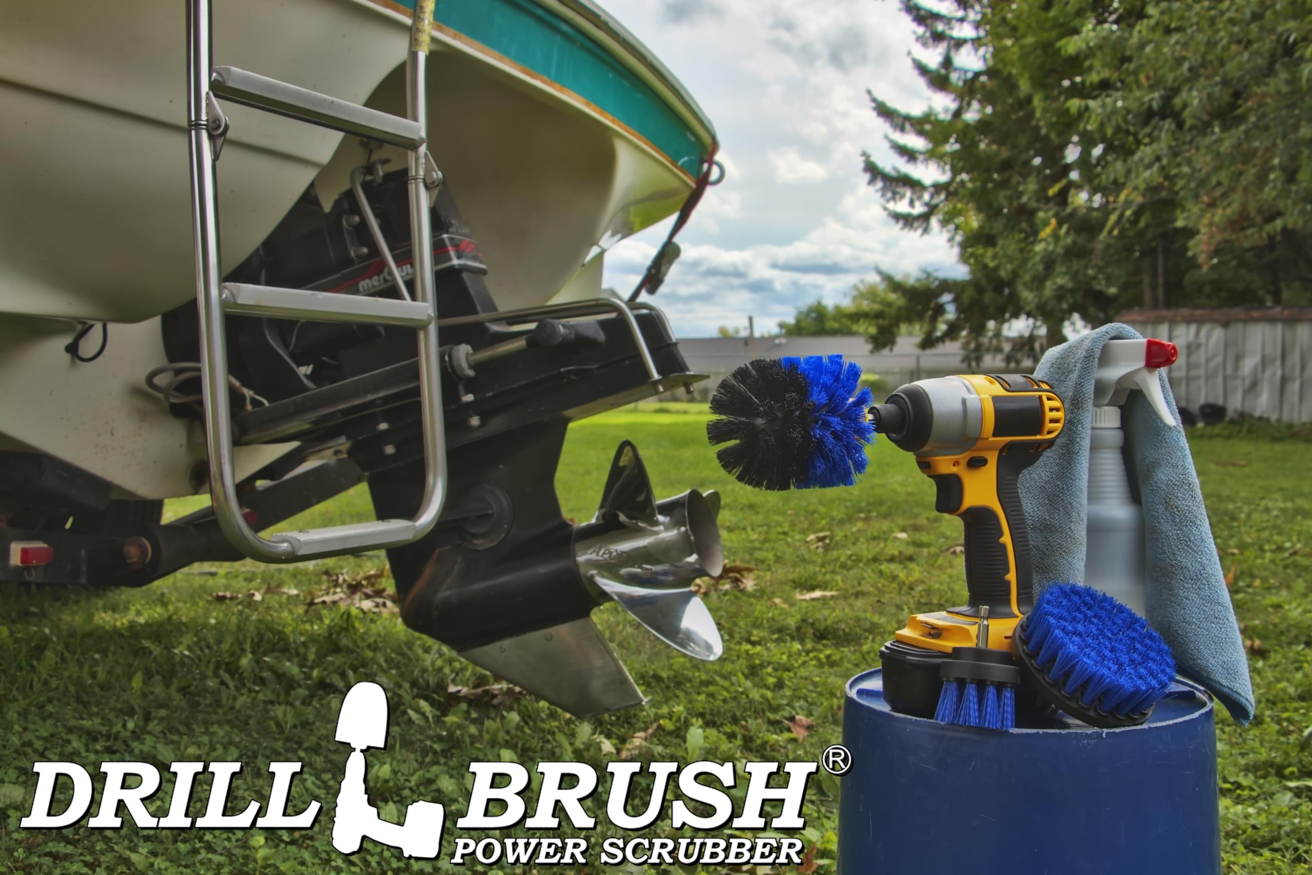 Drillbrush Boat Accessories – Kayak Cleaning Kit – Boat Cleaning Brush Kit – Marine Scrub Brush Attachment for Drill – Rotary Brushes for Boats – Motorized Hull Power Scrubber Set - Hull Cleaner Set