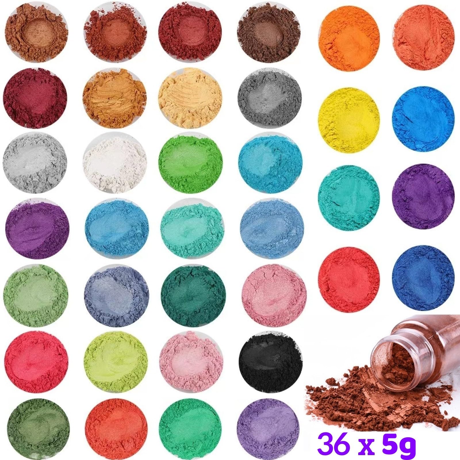 Mica Powder for Epoxy Resin - 36 Colors 180g/6.4oz Pigment Powder Set, Non-Toxic Mica Powder for Soap Making, Candle Making, Lip Gloss, Natural Pigment for Slime