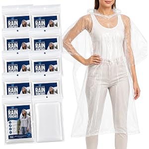Winterlace Rain Ponchos Adults Disposable 5PK/10PK Bulk Clear Hooded Raincoats Emergency Travel Camping Festival
