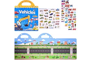 ASTARON Vehicle Sticker Book for Kids, including 88 Pcs Reusable Vehicle Stickers for Toddlers, 3D Puffy Sticker Game Educati
