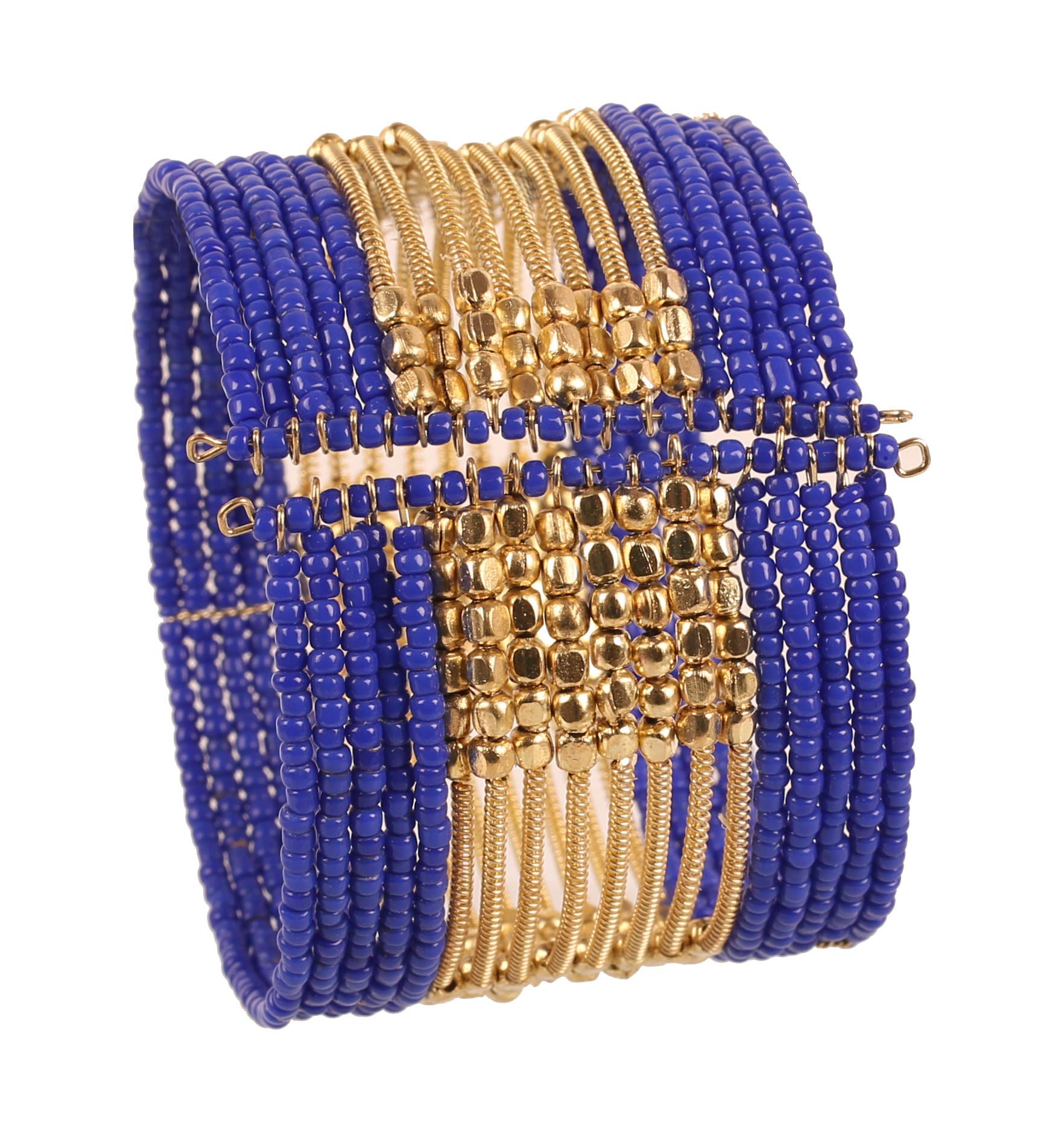 Touchstone NEW indian Bollywood Beautiful Beaten Metal Navy Blue Color Glass Beads Wrist Enhancer Openable Cuff Bracelet In Gold Tone For Women.