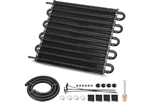 FILTERUP Upgrade 10 Pass Aluminium Transmission Oil Cooler, 5/16" Universal 10 Rows Tube And Fin Cooler Kit Engine With Hose Mounting, Black
