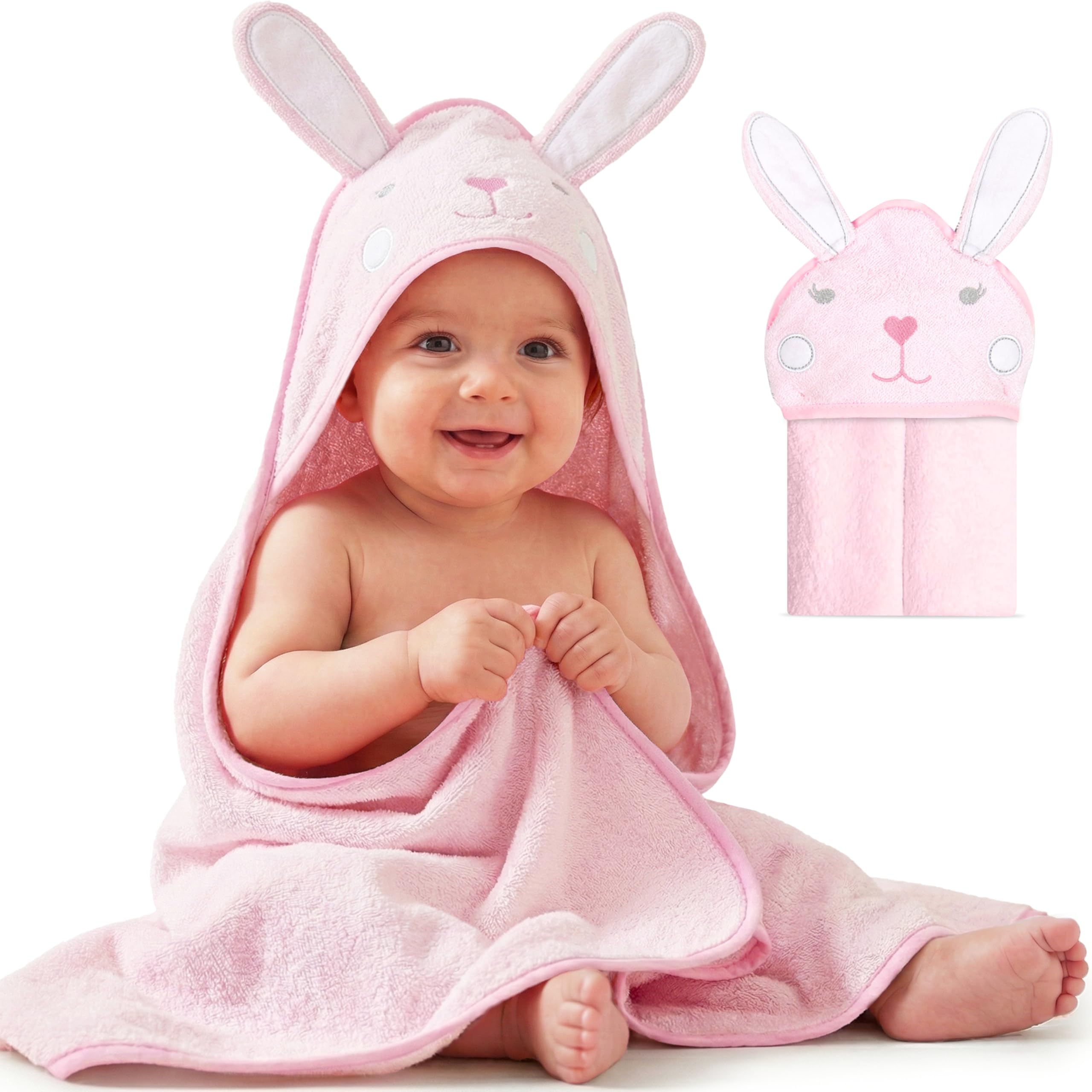 Mother's Choice Baby Poncho with Hood Ultra Soft & Absorbent Bath Wearable for Newborns, Infants, 3D Bunny Design