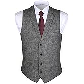 Ruth&Boaz 2Pockets 4Buttons Wool Herringbone Tweed Tailored Collar Suit Vest
