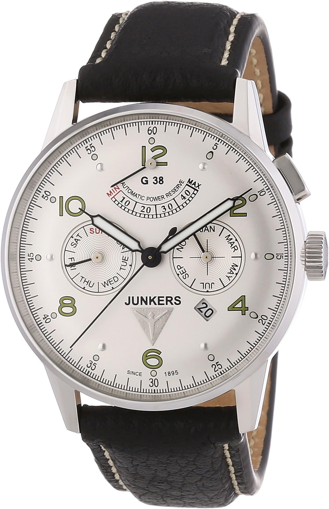 Junkers 69604-Men's Automatic Watch Analogue with Luminous Hands-Black Leather Strap