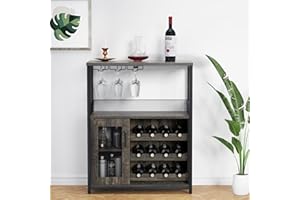 coucheta Dark Gray Wine Bar Rack Cabinet with Detachable Wine Rack, Industrial Coffee Bar Cabinet, Farmhouse Sideboard and Buffet Cabinet with Storage,for Bar Kitchen Dining Living (Dark Gray)