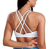 CRZ YOGA Womens Butterluxe High Neck Longline Sports Bras - Criss Cross Halter Wireless Padded Gym Workout Crop Top