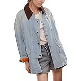 Kedera Women's Jean Jacket Striped Oversized Denim Jacket Long Sleeve Button Down Ladies Denim Coat Trendy