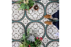 CUTTING EDGE STENCILS Penelope Tile Stencil - Tile Stencils for Painting Tile Floor - Reusable Tile Stencils for Wood, Linoleum and Cement Floors - Paint Your Old Tile and Save - Floor Stencils for Painting Floors