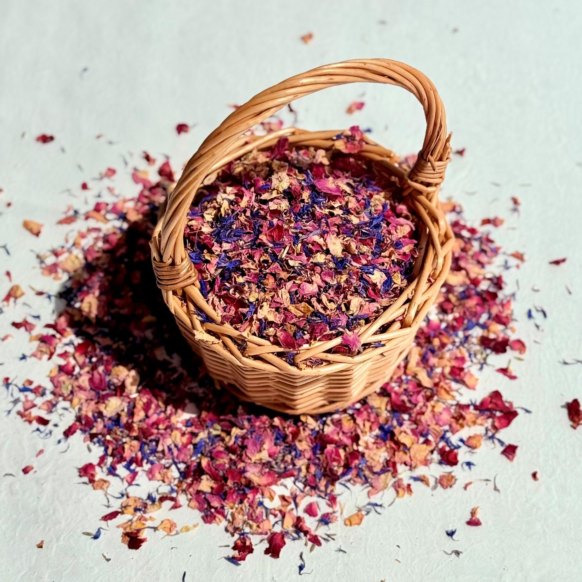Natural Petal Confetti - 1 Litre - 'Enchanted Forest' mix of Vibrant Blue Cornflower, Red and Pink Rose, Fragrant Lavender - Biodegradable (01)