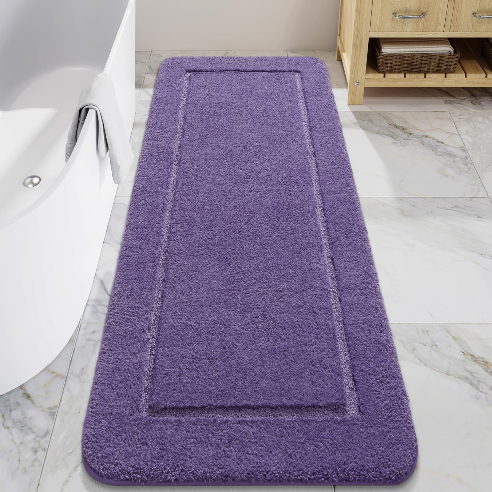 Photo 1 of (LONG) LOCHAS Bathroom Rugs, 24" x 70" Long Bath Rug, Non Slip Washable Bathroom Runner Rug Soft Thick Absorbent Bath Mat for Shower, Shaggy Plush Luxury Large Bath Rug, Purple