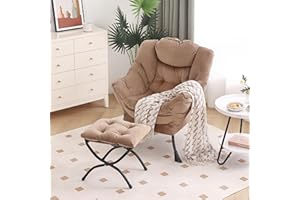 FURLIDE Lazy Chair with Ottoman, Modern Chair with Folding Footrest, Lounge Accent Chair, Comfortable Reading Chair, Oversized Armchairs for Bedroom, Study, Living Room, Courtyard (Khaki)