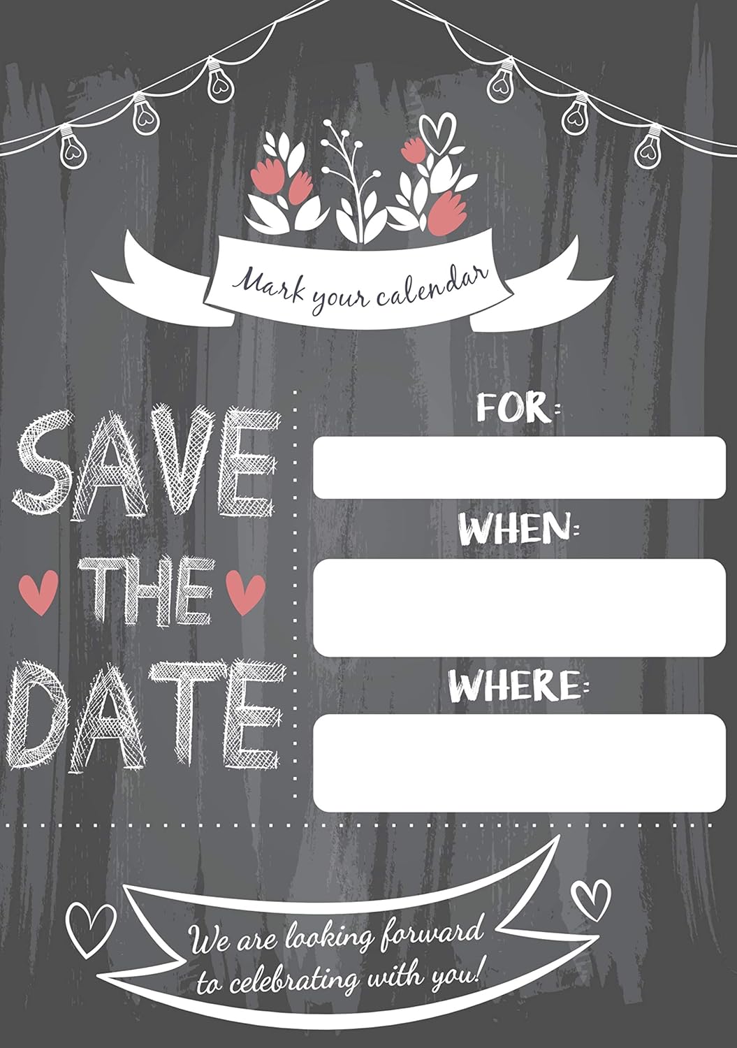 Decorations Weddings Save The Dates Invite Cards Baby Shower Engagement Bridal Save The Date Invitations 5x7 Black White Rustic Chalkboard Guests At Wedding Birthday Party Anniversary Handmade Products