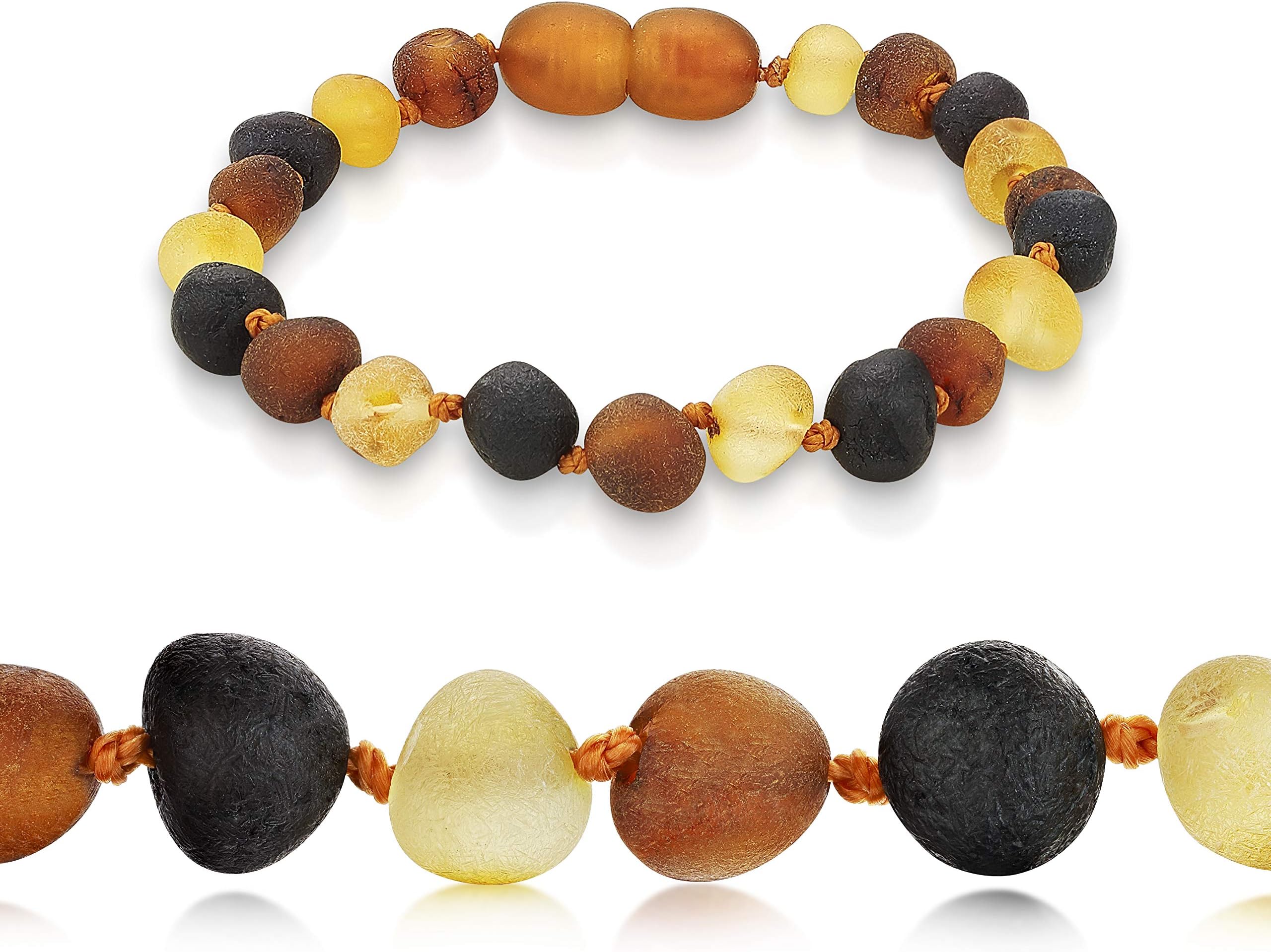 AmbersonAmberta® Premium 100% Genuine Baltic Amber Anklet Bracelet unpolished Cognac or Honey Size 16 cm