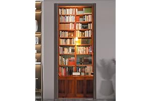FLFK Door Decal Sticker - Vintage Bookshelf,Peel and Stick Mural,Combined Size 36"x80",Split into 2 Pieces