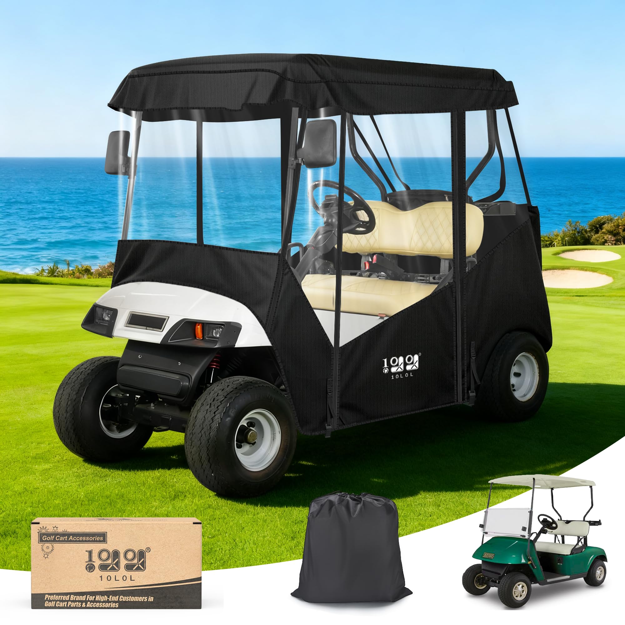 Photo 1 of 10L0L 2 Passenger Golf Cart Enclosure -61" Roof Fit Universal for EZGO TXT RXV & Club Car DS Precedent Tempo with Side Mirror Openings,Waterproof 600D Rain Cover,Transparent Tail Light Panel