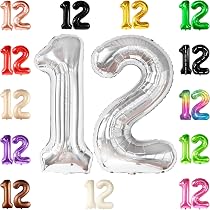 Amazon.com: KatchOn, Giant Silver 12 Balloon Number - 40 Inch | 12 ...