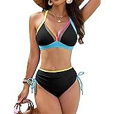 Edelqual Womens Neon Drawstring Tummy Control Swimsuits Bikini Sets for Women Bathing Suit for Women