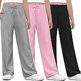 Aocku 3 Pack Girls Sweatpants Athletic Wide Leg Drawstring Joggers Pants Girls Kids Sweatpants Open Bottom Pants