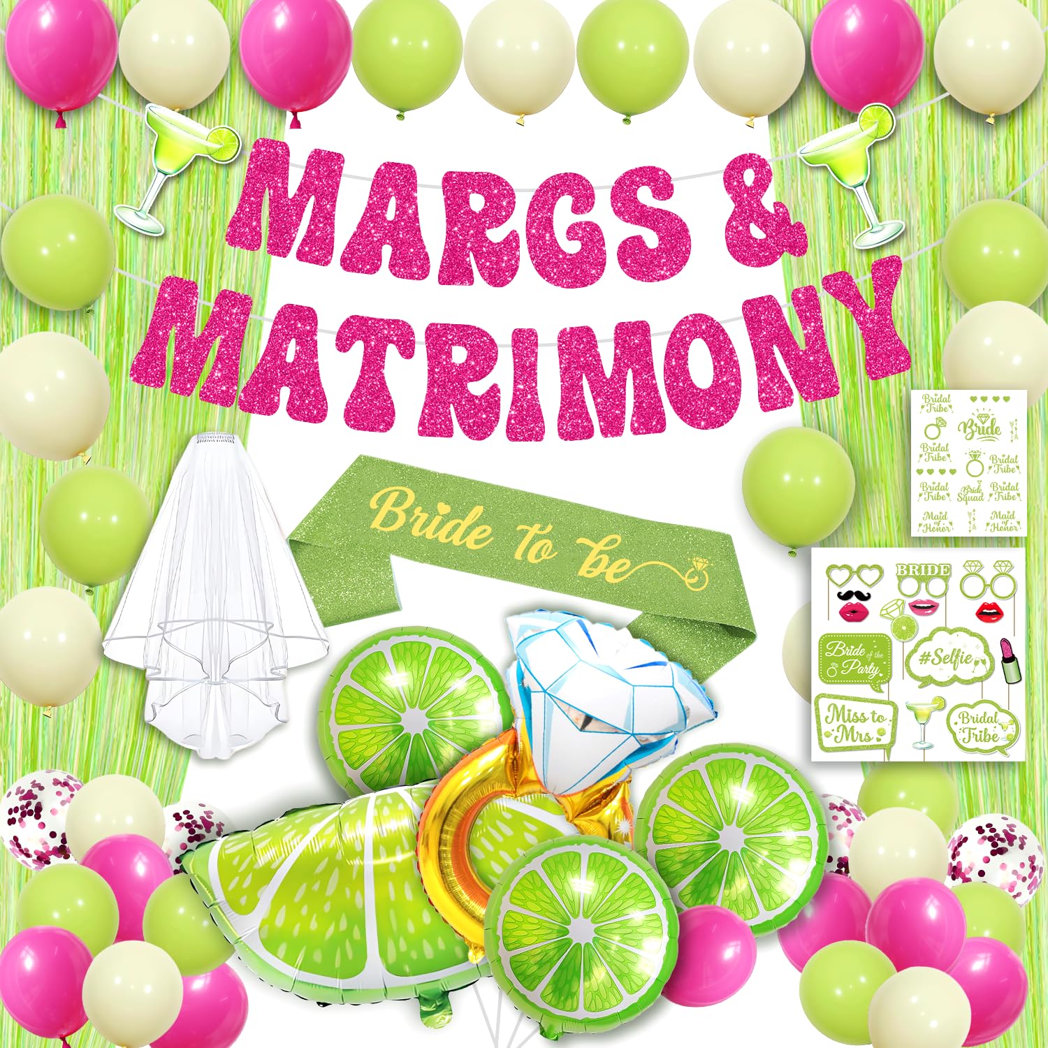 Photo 1 of Margs And Matrimony Bachelorette, 65 Pcs Green and Red Margs And Matrimony Decorations, Margarita Bachelorette Party Supplies, Mexican Fiesta Wedding Bridal Shower Party